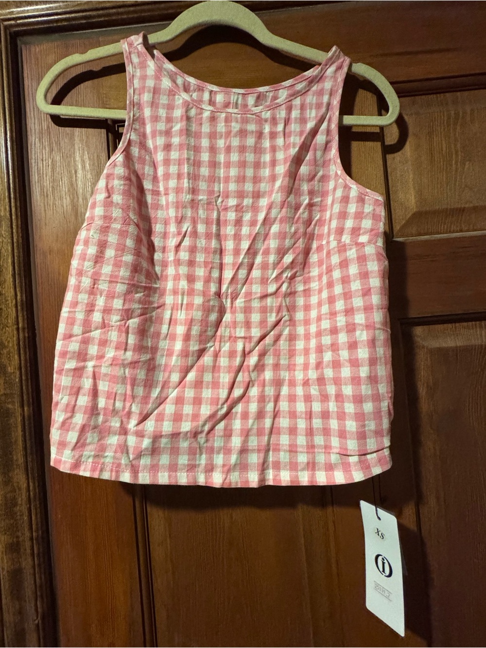 Sleeveless Pink Gingham Tank Top by